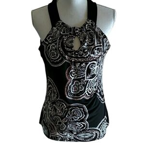 White House Black Market Black & Brown Paisley Print Halter Top Size S